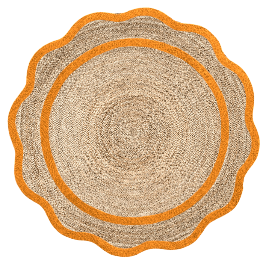 Orange Cotton Scalloped Jute Round Placemats - Set of 10