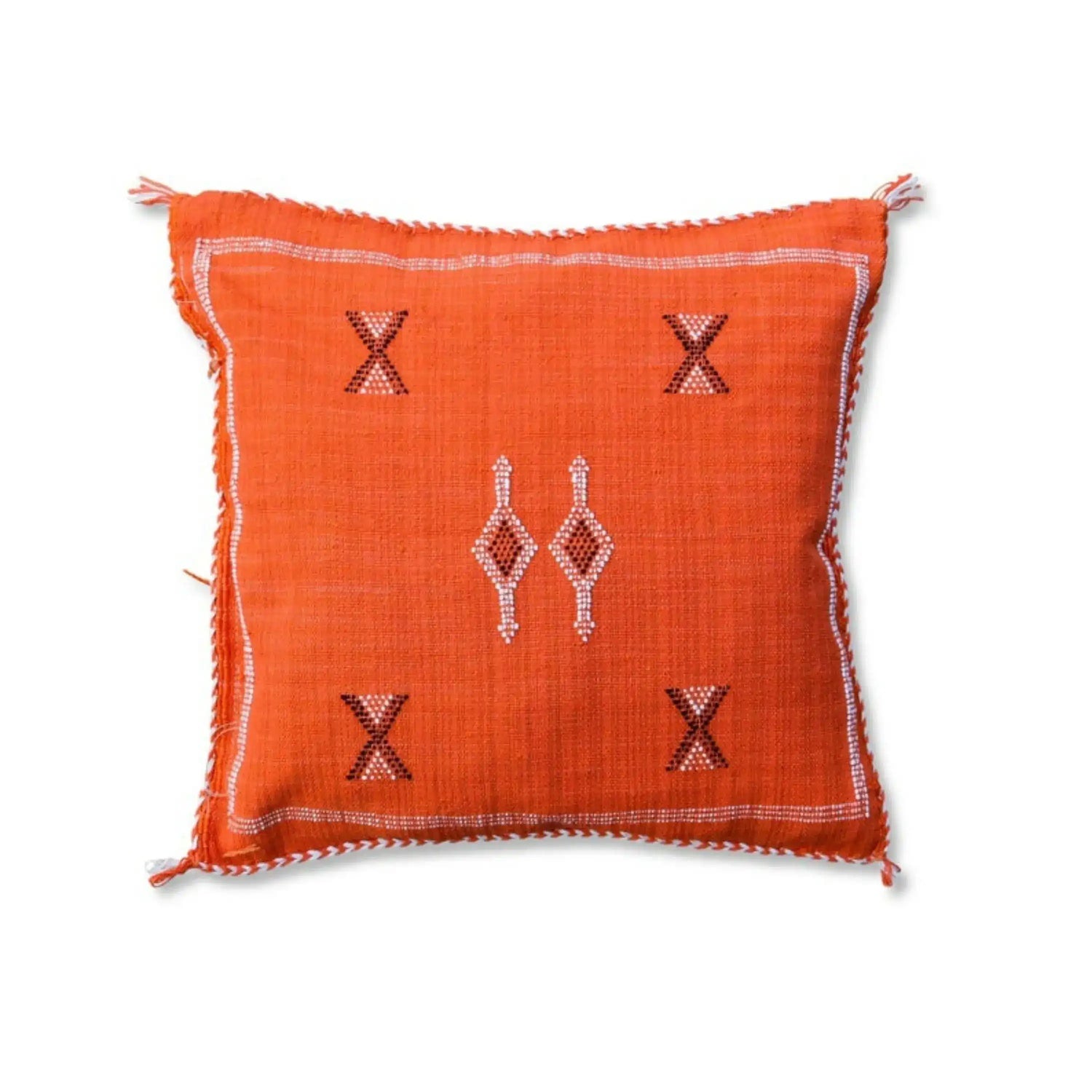 Orange handwoven kilim decorative throw pillow cover featuring intricate patterns and textured fabric, perfect for adding a vibrant touch to home decor.