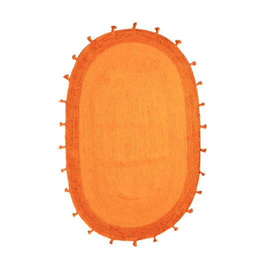Orange Two Toned Oval Jute Rug with Tassels - MAIA HOMES