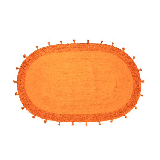 Orange Two Toned Oval Jute Rug with Tassels - MAIA HOMES