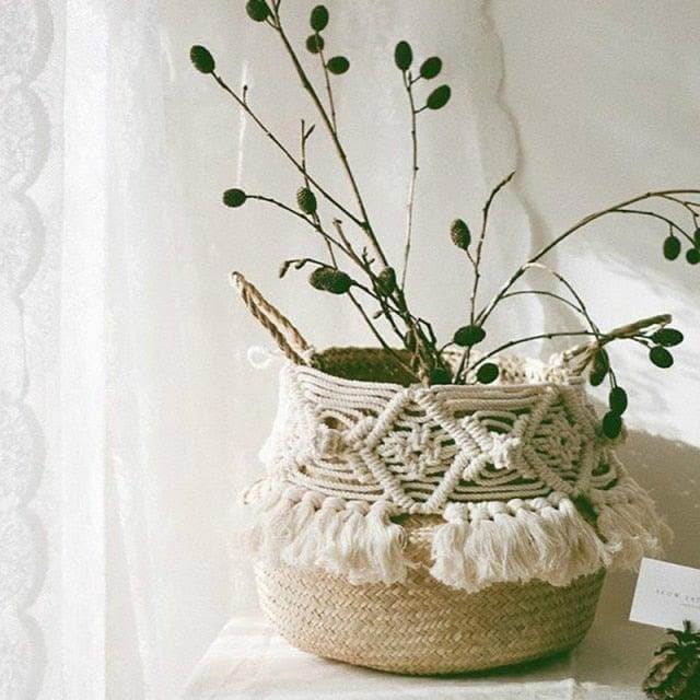 Organic Seagrass Hand Woven Basket with Tassel - MAIA HOMES