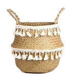 Organic Seagrass Hand Woven Basket with Tassel Small tassel lace