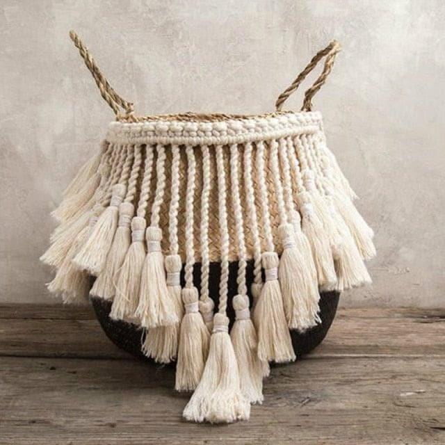 Organic Seagrass Hand Woven Basket with Tassel Tam