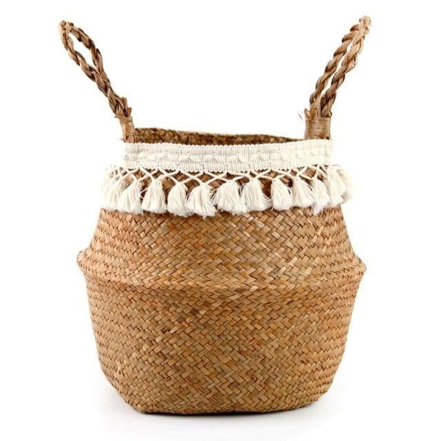 Organic Seagrass Hand Woven Basket with Tassel Big tassel lace