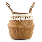 Organic Seagrass Hand Woven Basket with Tassel Big tassel lace