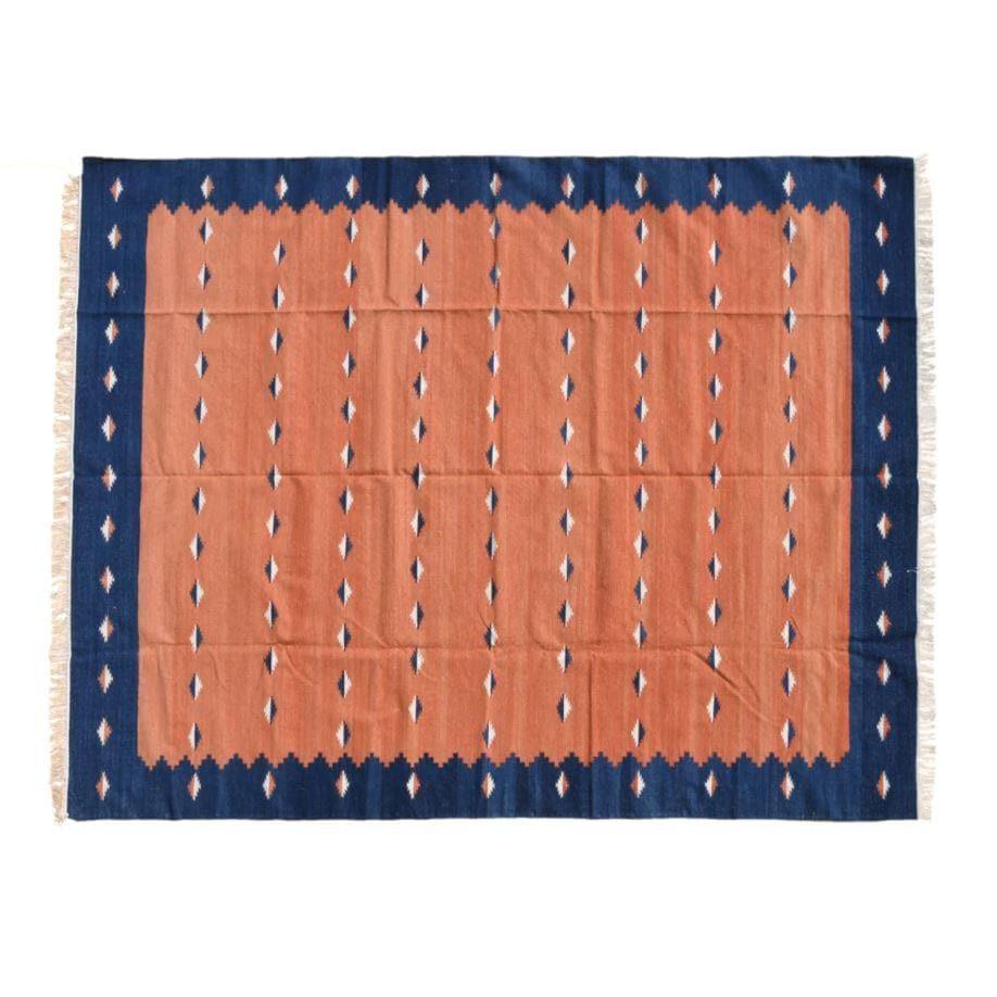 Organic Vegetable Dyed Indian Dhurrie Reversible Cotton Rug - Burnt Orange