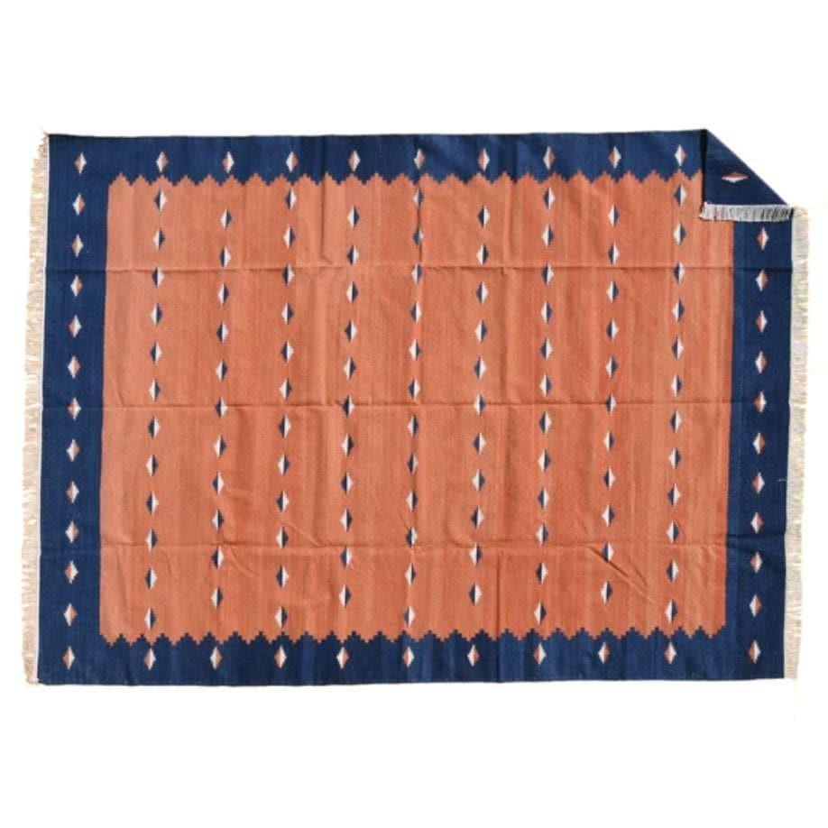Organic Vegetable Dyed Indian Dhurrie Reversible Cotton Rug - Burnt Orange - MAIA HOMES