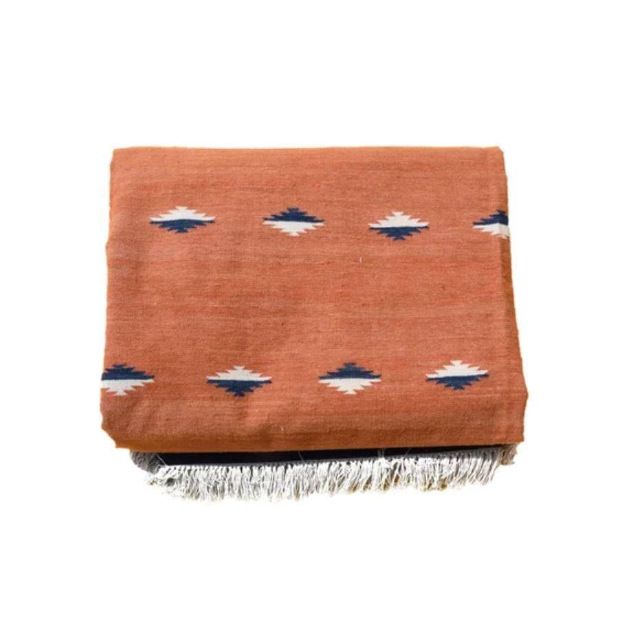 Organic Vegetable Dyed Indian Dhurrie Reversible Cotton Rug - Burnt Orange