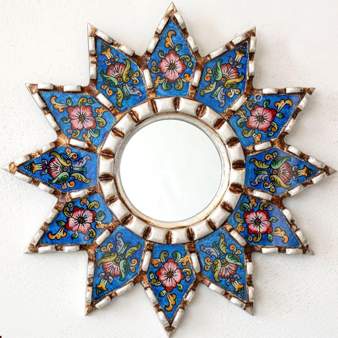 Ornate Reverse-Painted Accent Blue Star Burst Wall Mirror - MAIA HOMES