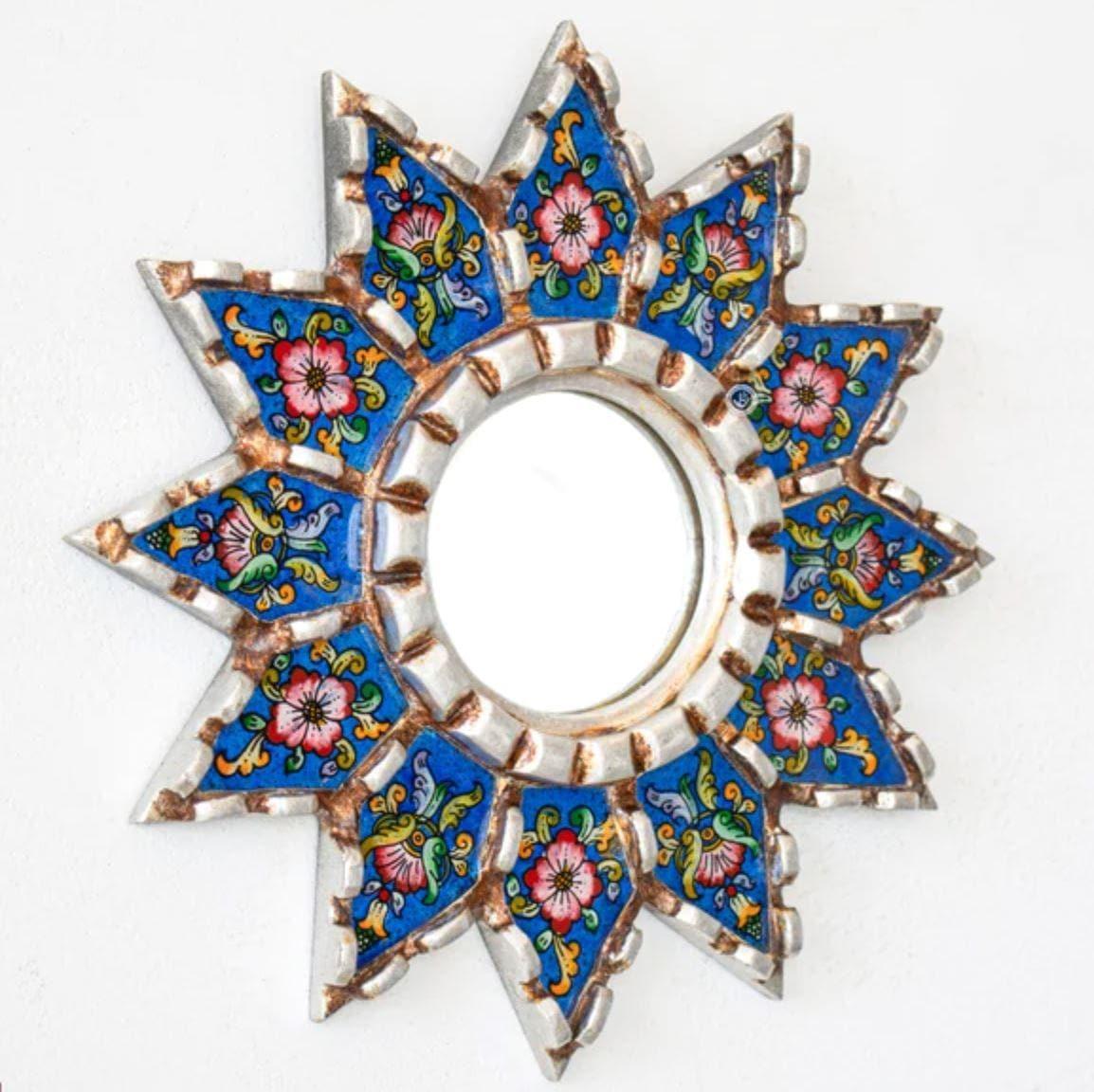 Ornate Reverse-Painted Accent Blue Star Burst Wall Mirror - MAIA HOMES