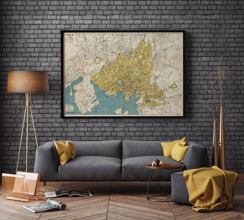 Oslo City Map Wall Print| 1947 Oslo City Plan Map