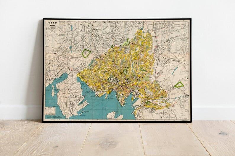 Oslo City Map Wall Print| 1947 Oslo City Plan Map