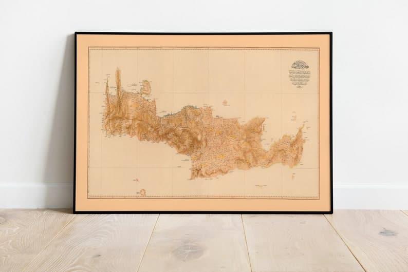 Ottoman Map of the Island Crete 1891| Old Map Wall Decor - MAIA HOMES