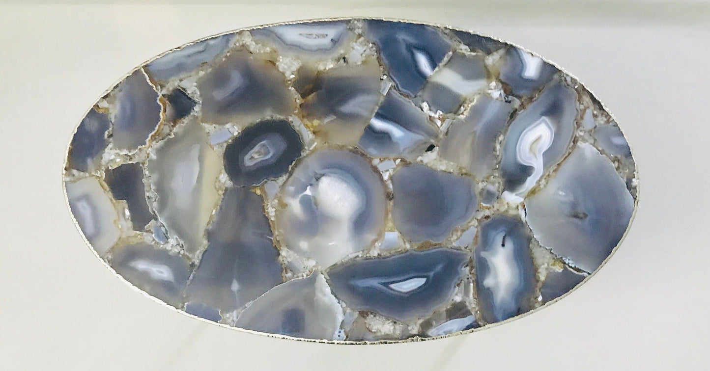 Oval Agate Gemstone Quartz Organic Edge Side Table