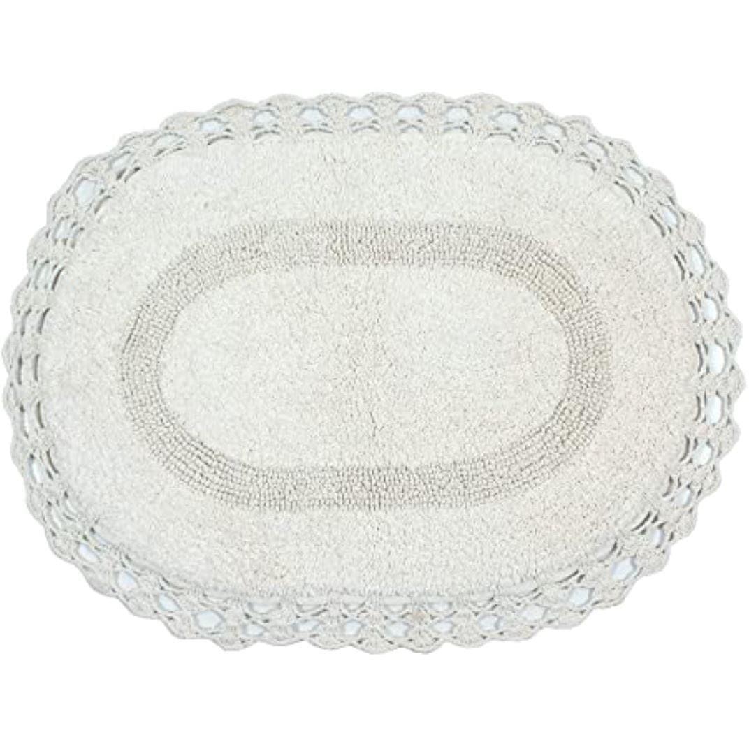 Oval Shaped Crochet Reversible Bath Rug Ivory