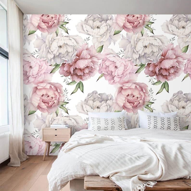 Oversized Peonies Floral Watercolor Wallpaper - MAIA HOMES