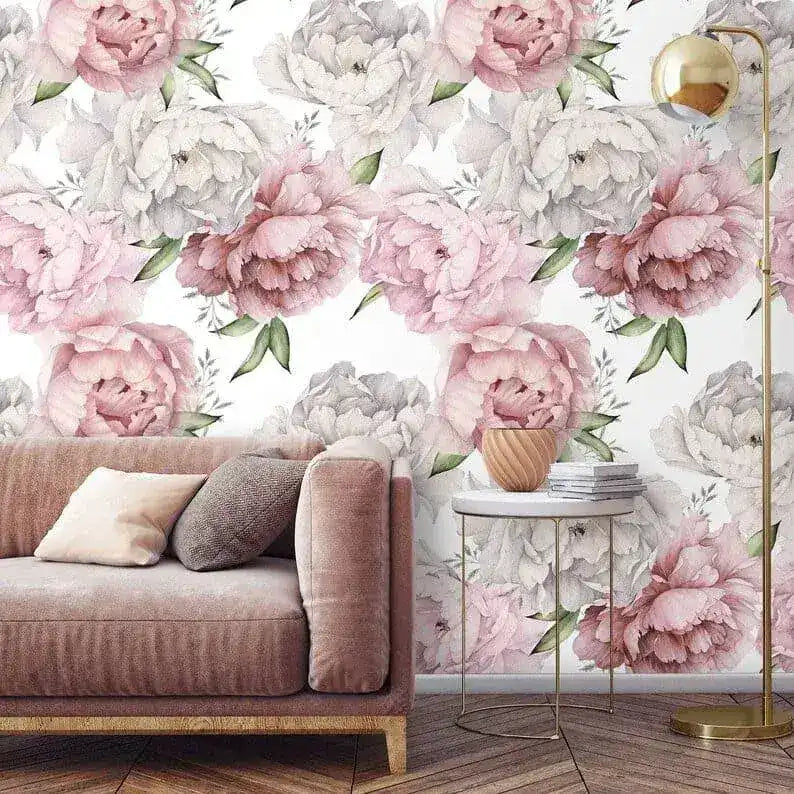 Oversized Peonies Floral Watercolor Wallpaper