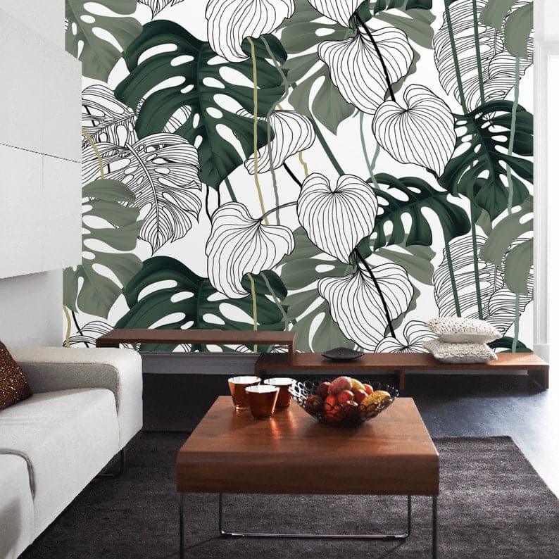 Oversized Tropical Monstera Leaves Wallpaper