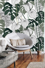 Oversized Tropical Monstera Leaves Wallpaper