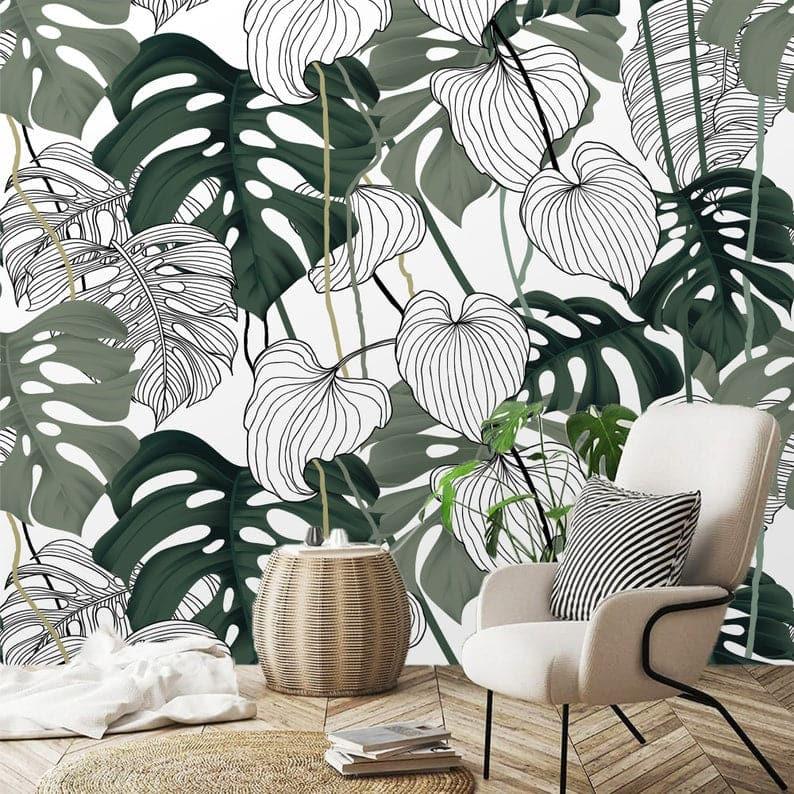 Oversized Tropical Monstera Leaves Wallpaper