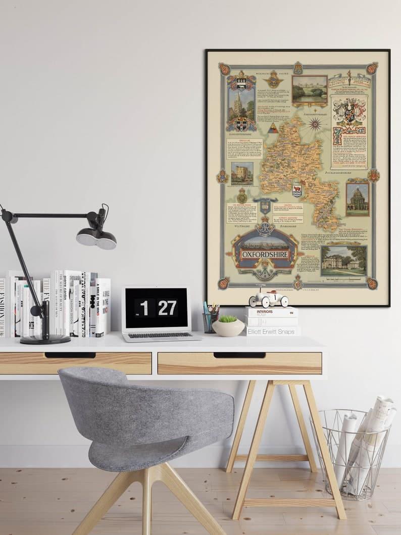 Oxforshire Wall Map Print| Vintage Oxforshire Map Poster - MAIA HOMES