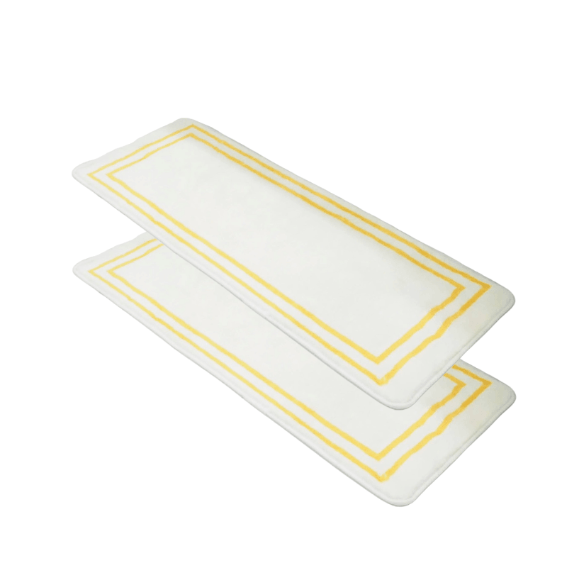 Pack of 2 Golden Border White Luxury Microfiber Bath Mats