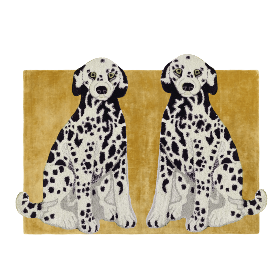 Pair of Doggie Hand Tufted Wool Rug - Mustard