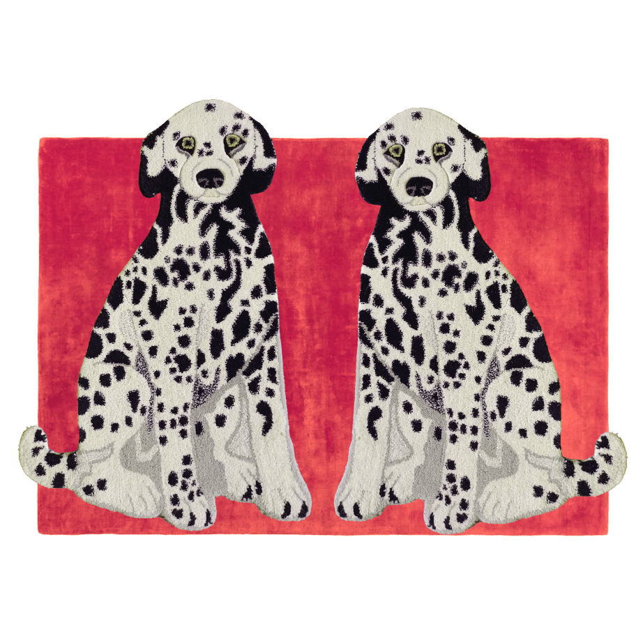 Pair of Doggie Hand Tufted Wool Rug - Red - MAIA HOMES