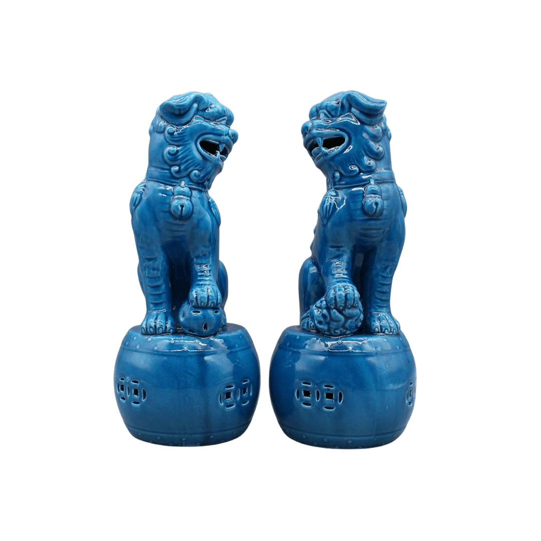 Pair of Foo Dogs Ceramic Figurine Sculptures