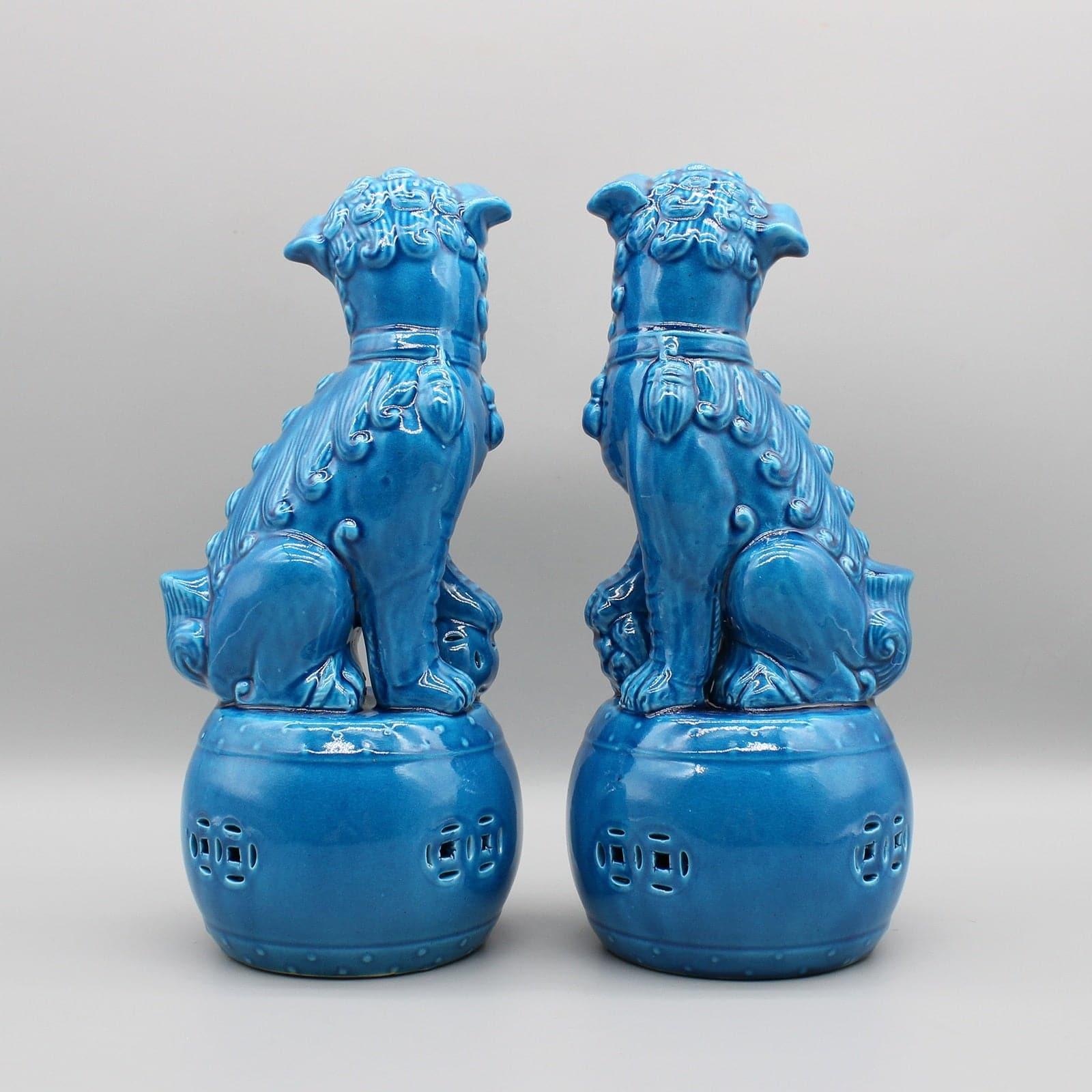 Pair of Foo Dogs Ceramic Figurine Sculptures