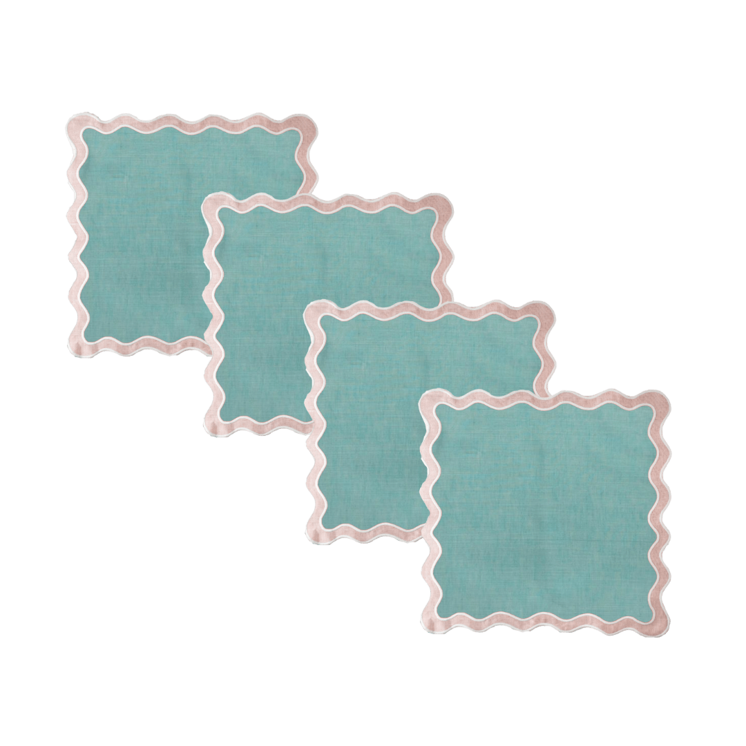 Pale Pink and Blue Scallop 100% Linen Square Placemat