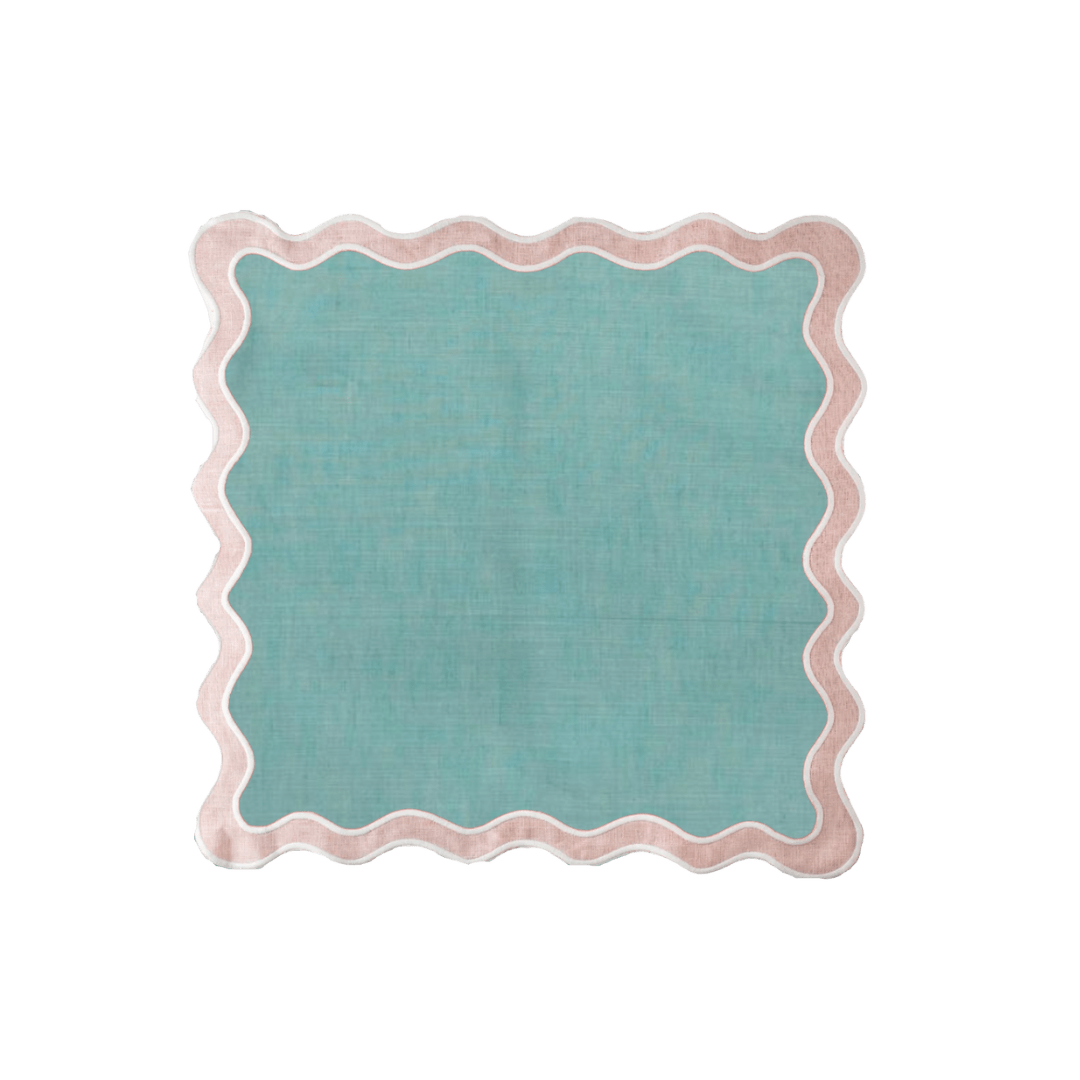 Pale Pink and Blue Scallop 100% Linen Square Placemat