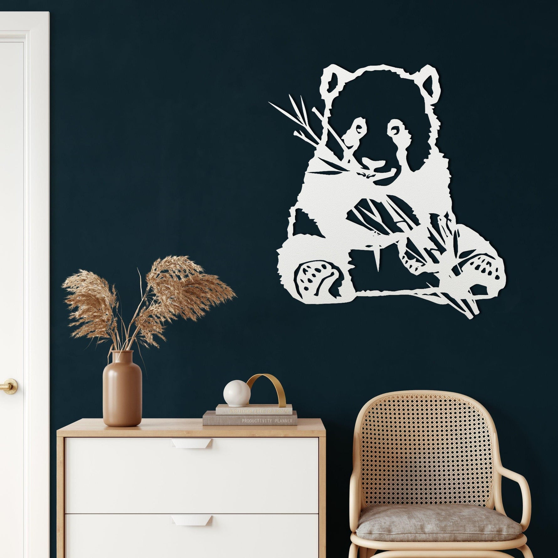 Panda Eating Bamboo Metal Wall Art