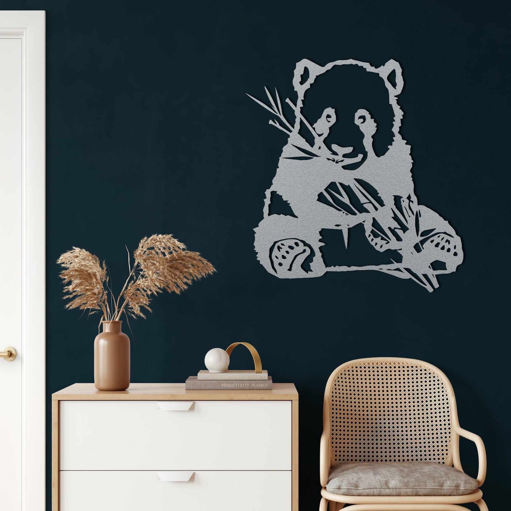 Panda Eating Bamboo Metal Wall Art