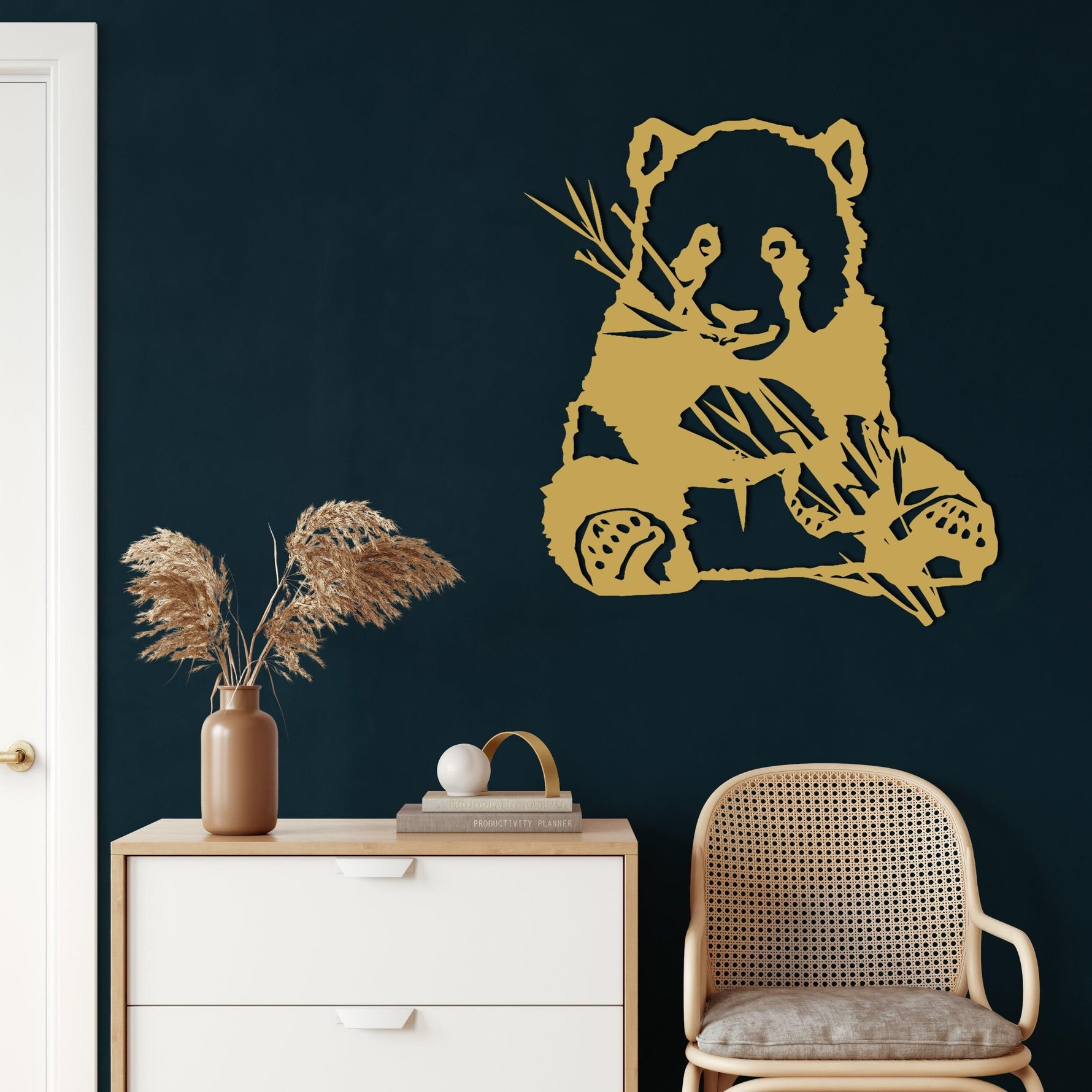 Panda Eating Bamboo Metal Wall Art