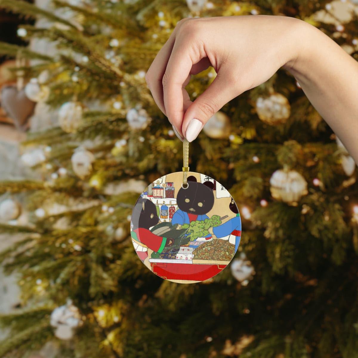 Panda Shopping in Japan Glass Ornament