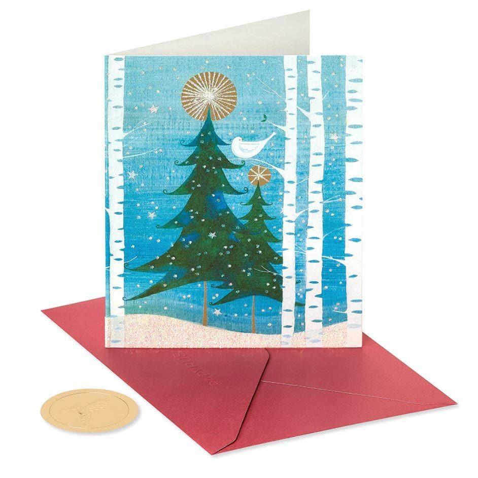 Papyrus Christmas Cards Boxed, Holiday Snowbird and Tree (20-Count) Glittered