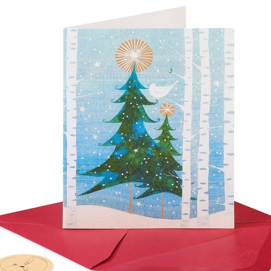 Papyrus Christmas Cards Boxed, Holiday Snowbird and Tree (20-Count) Glitter-Free