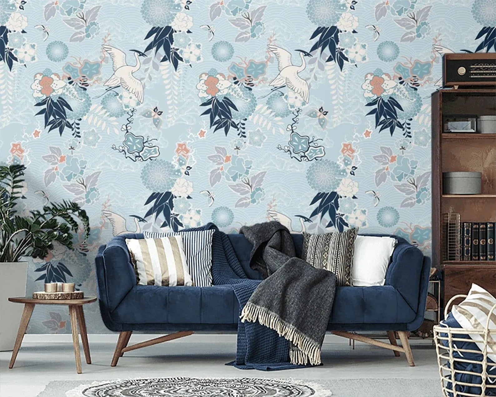 Paradise of Blue Chinoiserie Wallpaper