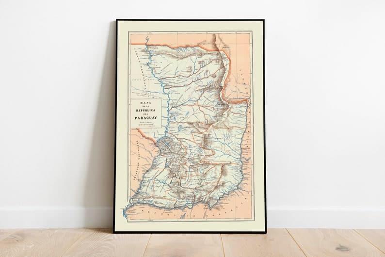 Paraguay Map Poster 1888| Paraguay Vintage Maps Wall Decor - MAIA HOMES
