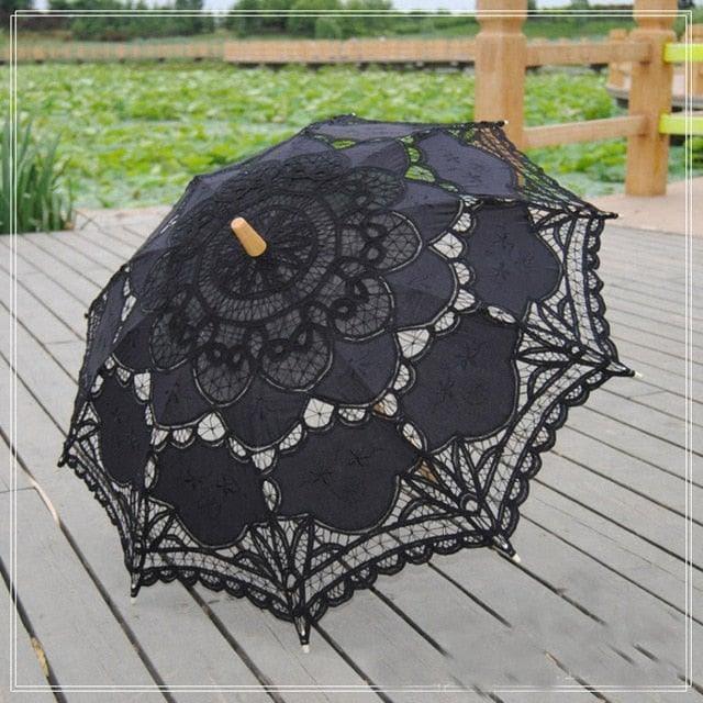 Parasol Elegant Lace Embroidered Umbrella black