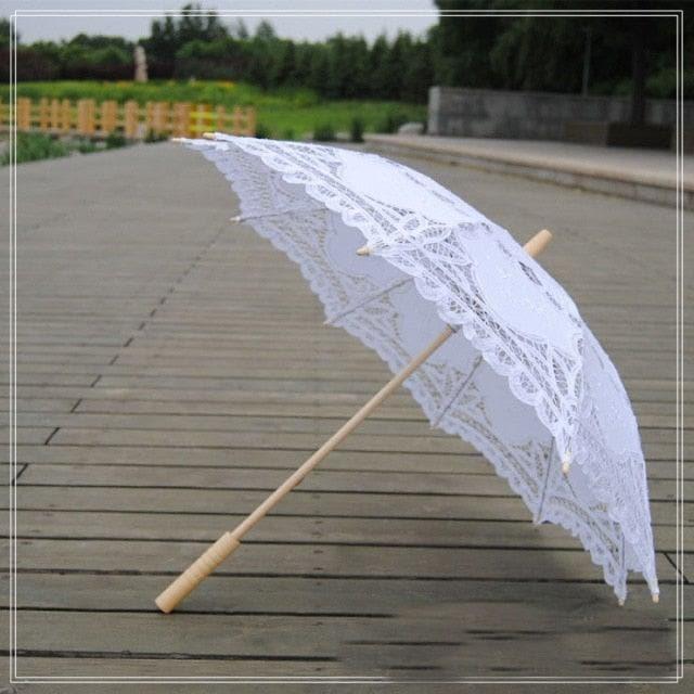 Parasol Elegant Lace Embroidered Umbrella white