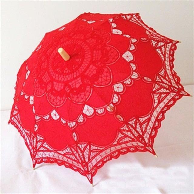 Parasol Elegant Lace Embroidered Umbrella red