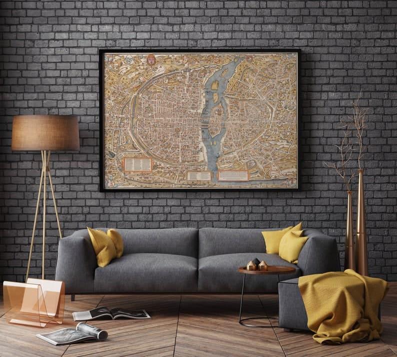 Paris City Map Wall Print| 1550 Paris City Plan Map - MAIA HOMES