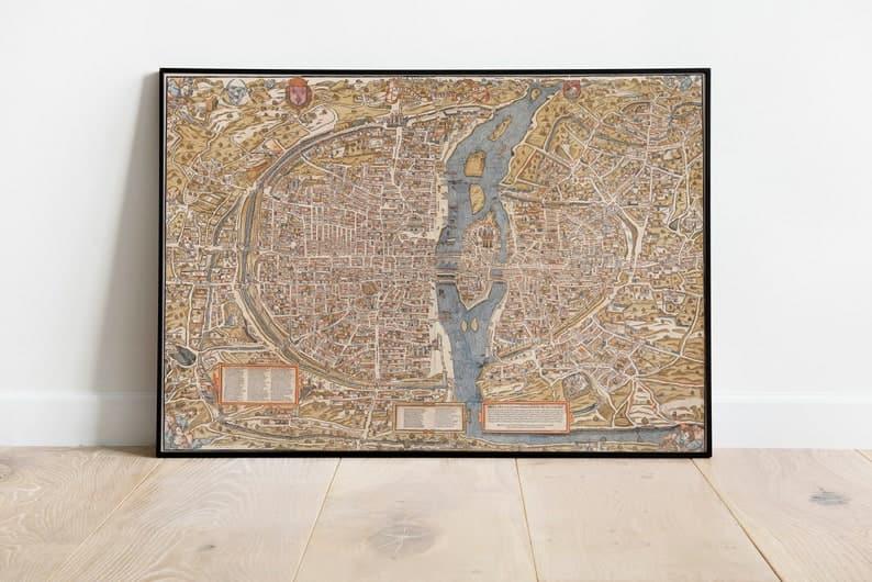 Paris City Map Wall Print| 1550 Paris City Plan Map