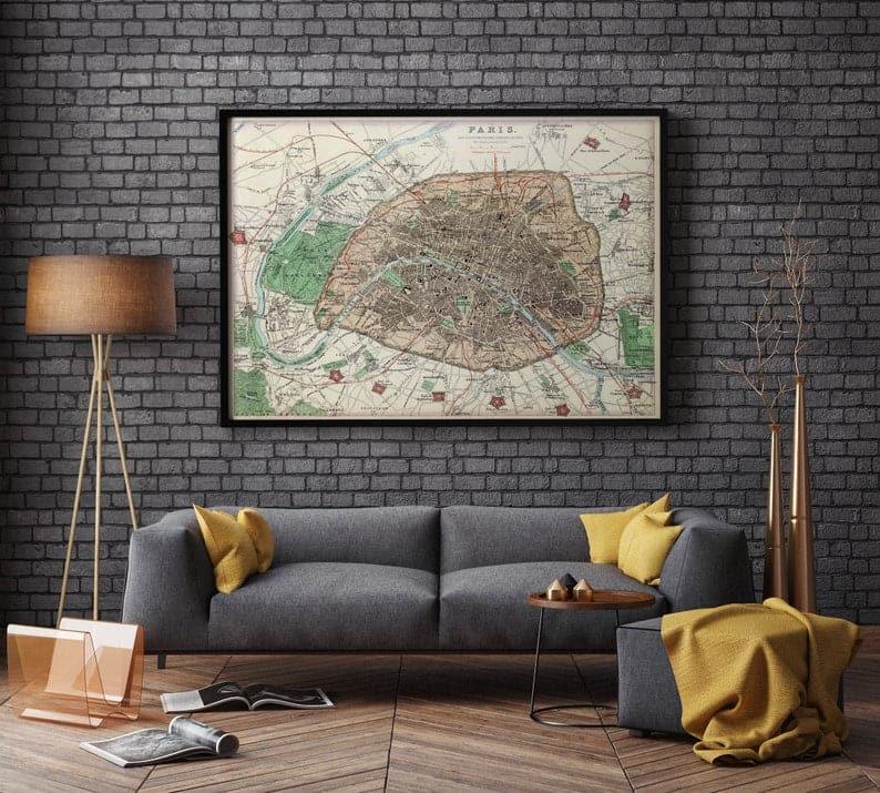 Paris City Map Wall Print| 1872 Paris City Plan Map