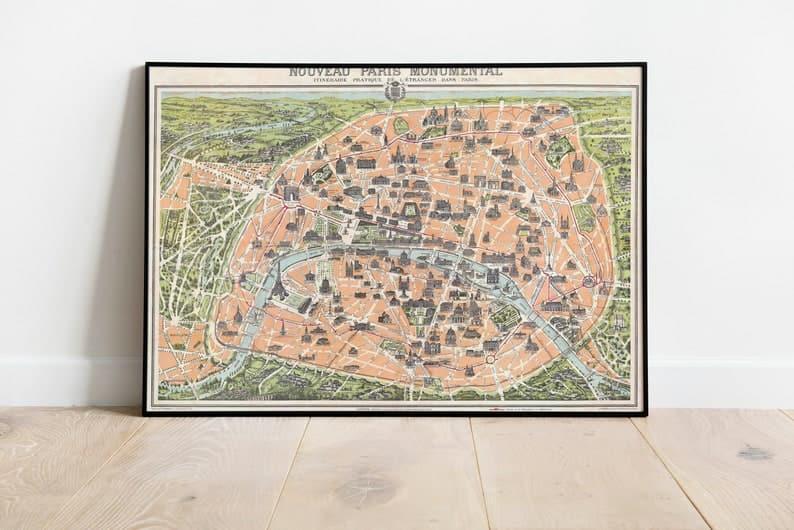 Paris City Map Wall Print| 1900 Paris City Plan Map