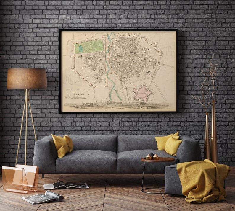 Parma City Map Wall Print| 1836 Parma Map