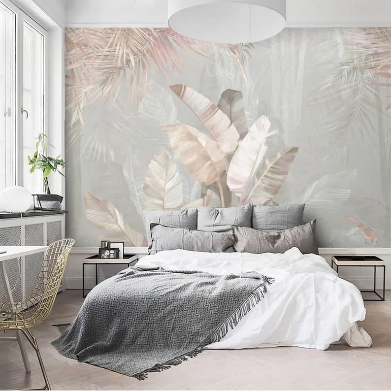 Pastel Oversized Tropical Banana Leaves Wall Mural