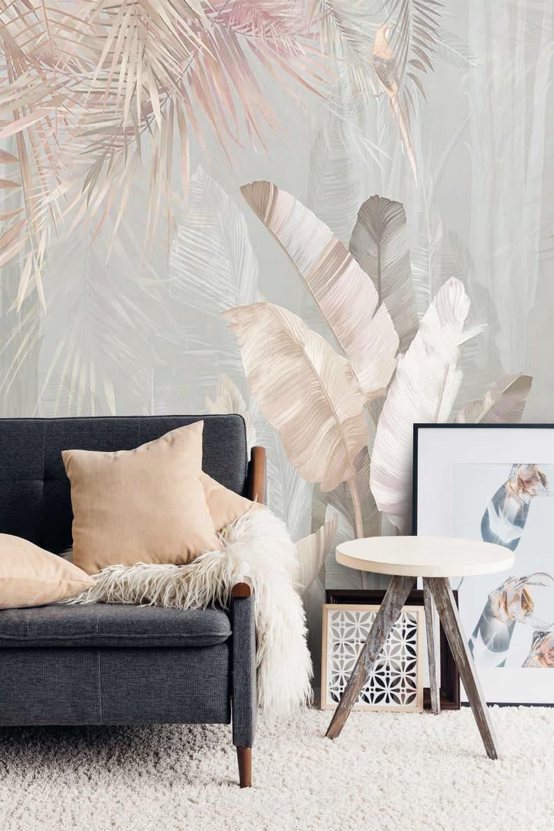 Pastel Oversized Tropical Banana Leaves Wall Mural